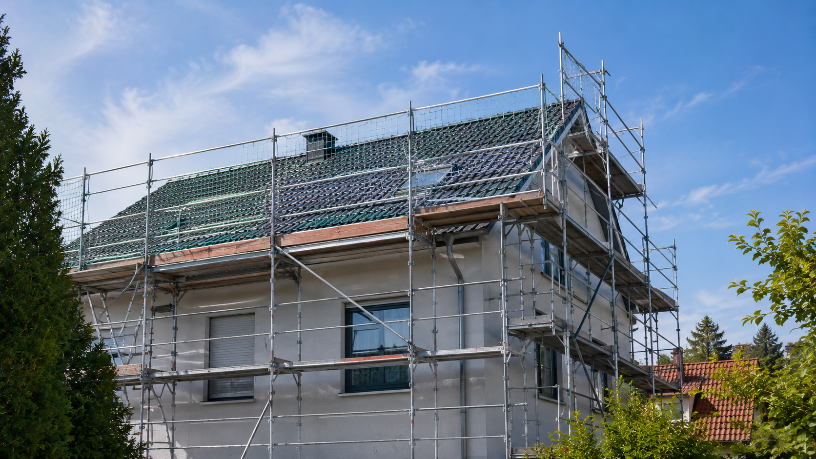 Dachgerüst an einem Wohnhaus in Sindelfingen