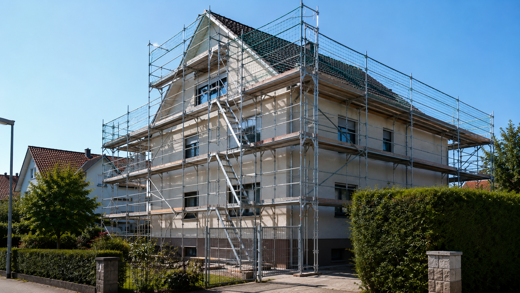 Gerüst an einem Wohnhaus in Sindelfingen für eine Kostenanfrage