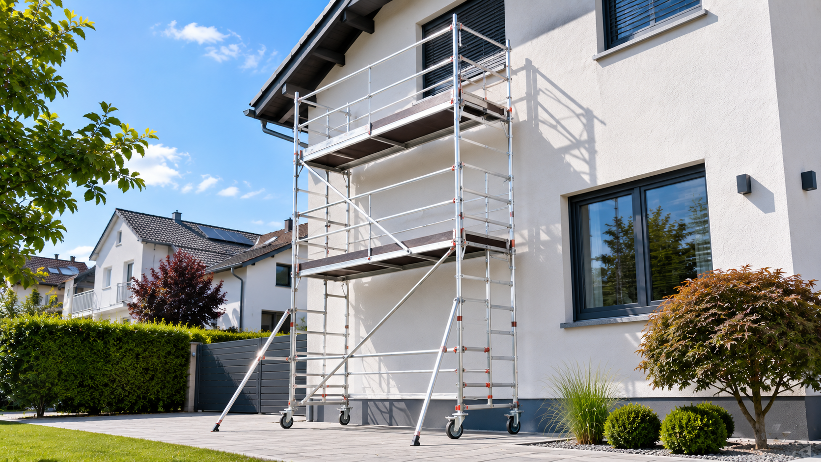 Rollgerüst an einer Wohnhausfassade in Sindelfingen