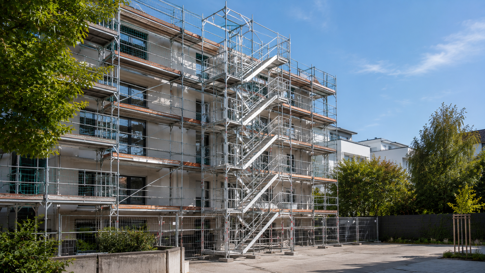 Gerüst für Fassadendämmung an einem Wohnhaus in Sindelfingen